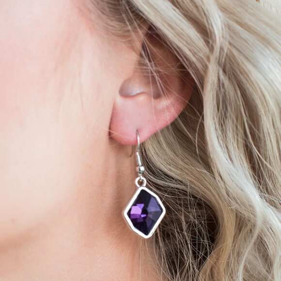 Paparazzi Jewelry Accessories - Glow It Up - Purple Earrings - Vintage - Picture 3 of 4